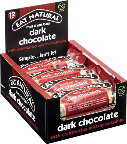 Eat Natural Bars, Gluten Free Snack Bars, Dark Chocolate with Cranberries & Macadamias, 45g (Pack of 12) - Chocolate Gifts Heaven
