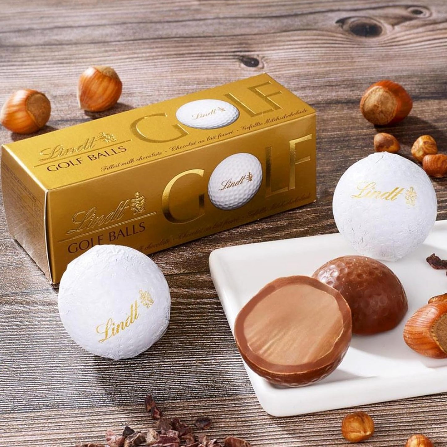 Lindt Chocolates Golf Balls for Mens Gifts - Smooth Hazelnut Filling Golf Balls 110g Chocolates Gift Box with Topline Tree Ornament. Great Christmas Gifts for Women, Stocking Fillers or Birthday Gifts