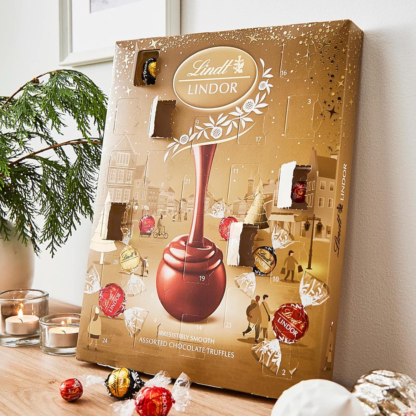 Assorted Lindt Chocolates Advent Calendar 2025 - Luxury Golden 24 Days Christmas Countdown