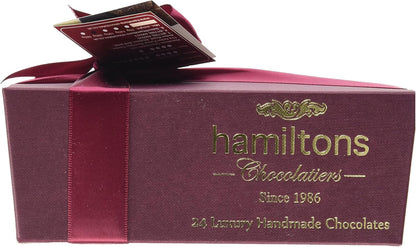 Hamiltons Burgundy Luxury Belgian Ballotin 24 Handmade Chocolates Gift Box