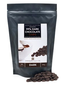 99% dark chocolate chips - Medium 500g bag - Chocolate Gifts Heaven