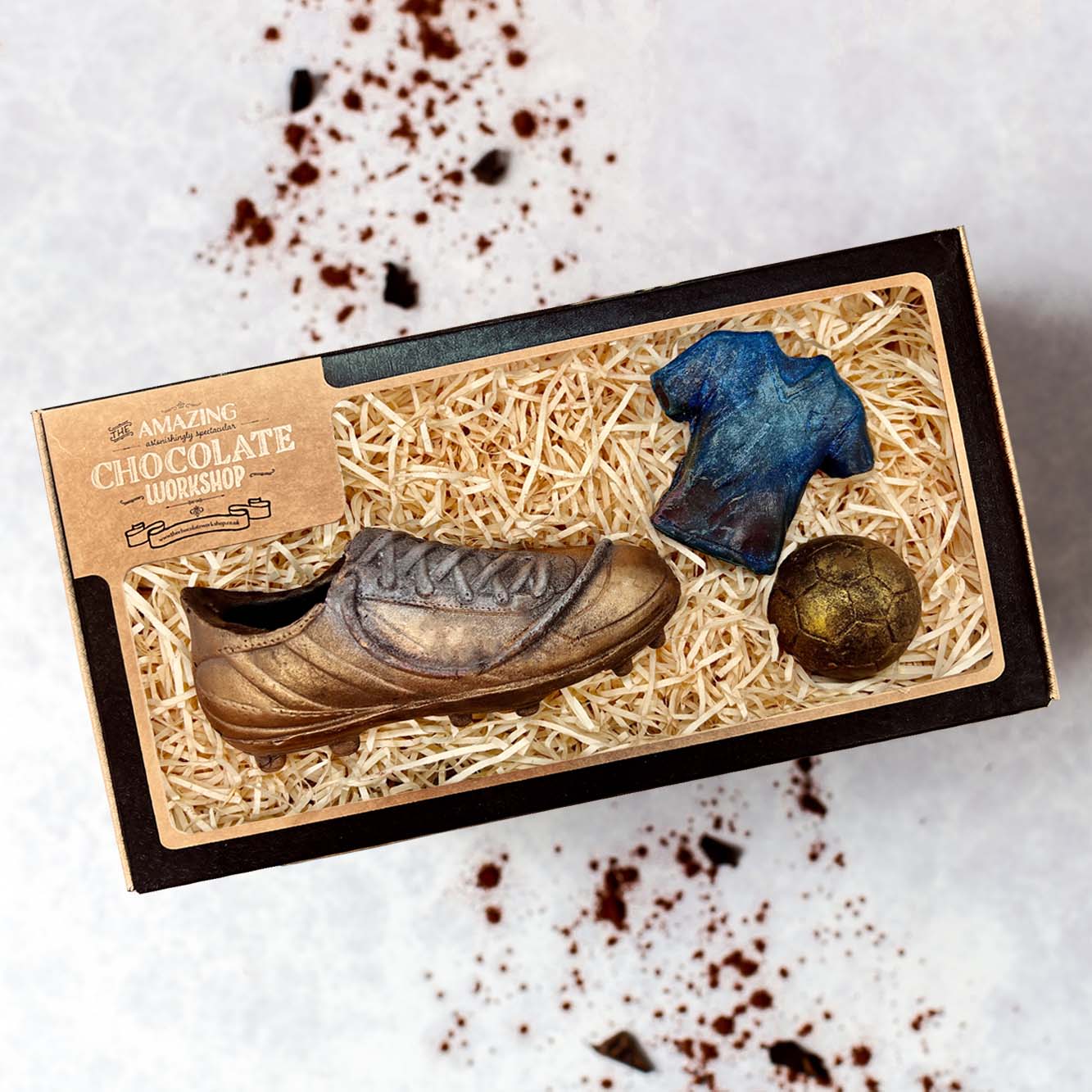 Football Lovers Chocolate Selection -Ball, Boot & Blue Shirt Gift Box