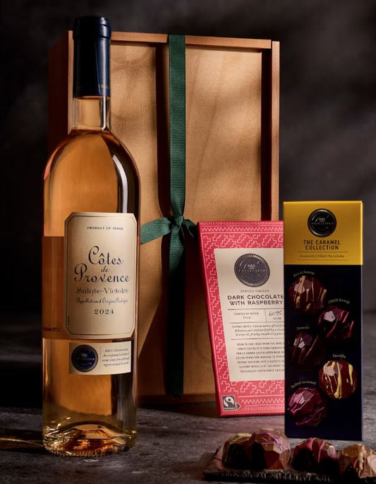The Prestige Rosé & Chocolate Gift Box - Fine Côtes‑de‑Provence Rosé & Gourmet Chocolate Selection -Luxury Wine & Sophisticated Chocolate Pairing with Dark Chocolate & Raspberry