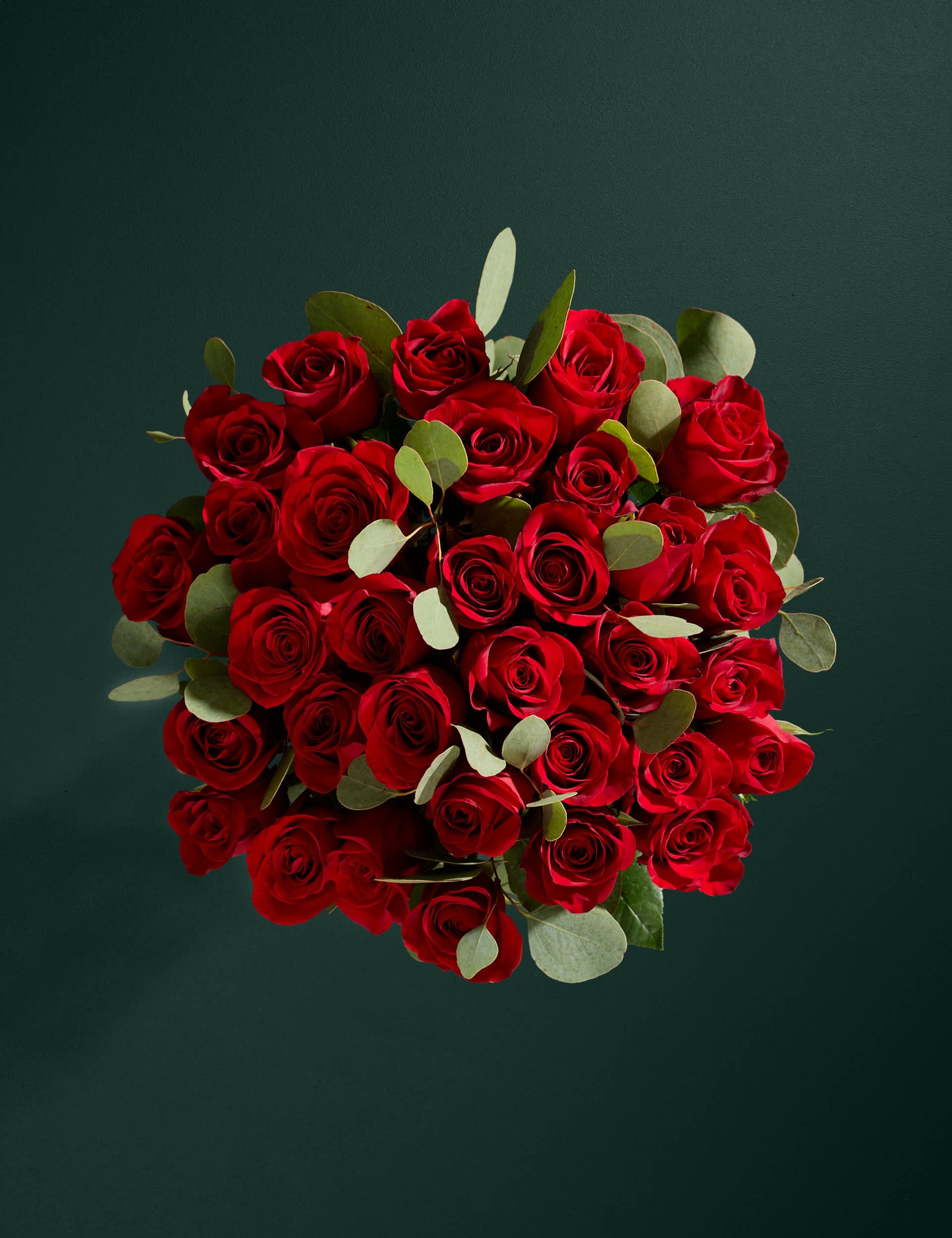 Red Freedom® Rose & Eucalyptus Bouquet with Vintage Champagne