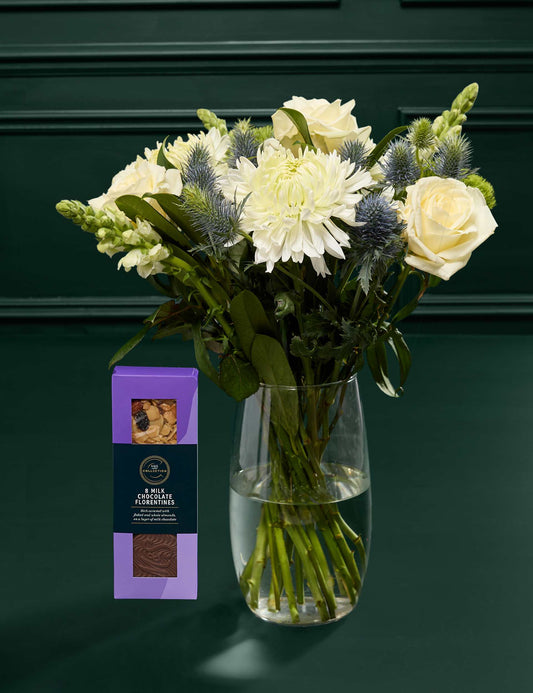 Rose & Thistle Bouquet with Chocolate Florentines - Chocolate Gifts Heaven
