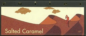 Product packaging with a stylized face and 'Salted Caramel' text on a beige background