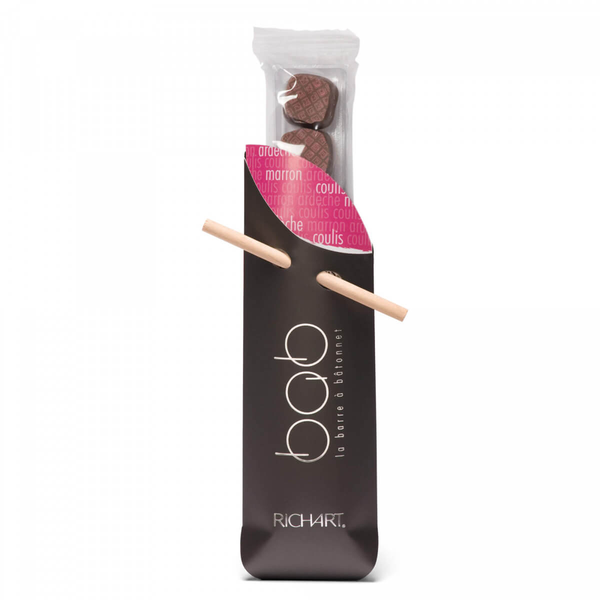 9 filled Chocolates Chestnuts coulis. Individual sleeve. Perfect as a Gift, as an attention or just as a personal treat.