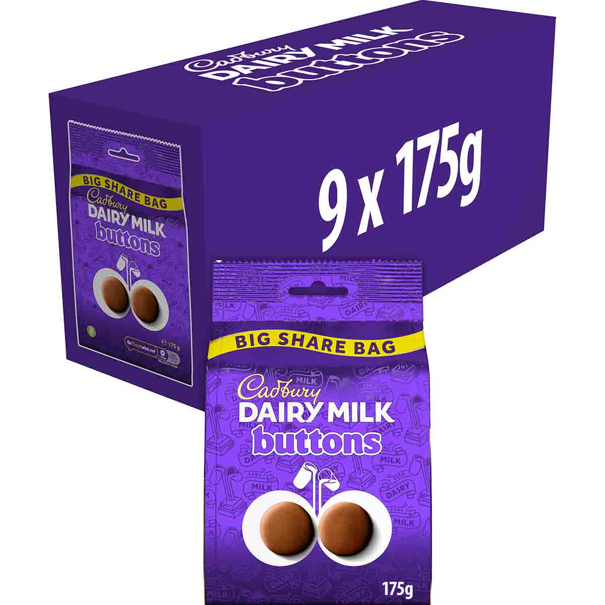 Dairy Milk Buttons Chocolate Big Share Bag 175g (Box of 9)