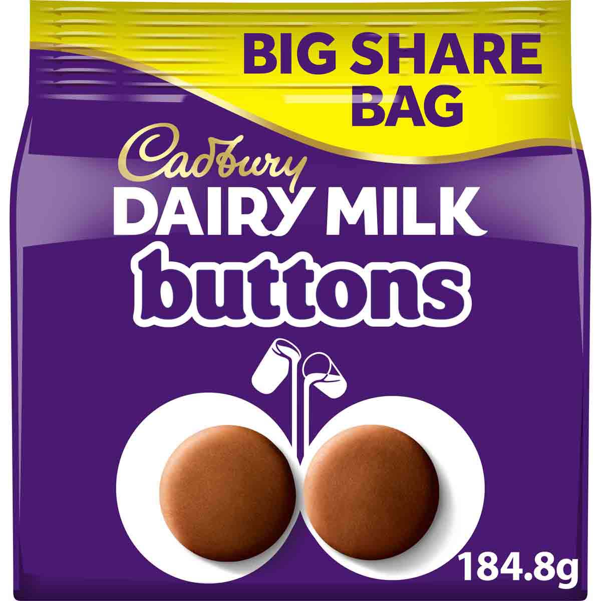 Dairy Milk Giant Buttons Chocolate Share Bag 184.8g - Chocolate Gifts Heaven