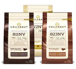 Callebaut, Milk, 54% Dark & White chocolate chips (3 x 1kg Bundle)