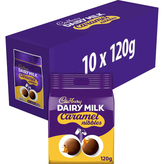 Dairy Milk Caramel Nibbles Chocolate Bag 120g (Box of 10) - Chocolate Gifts Heaven