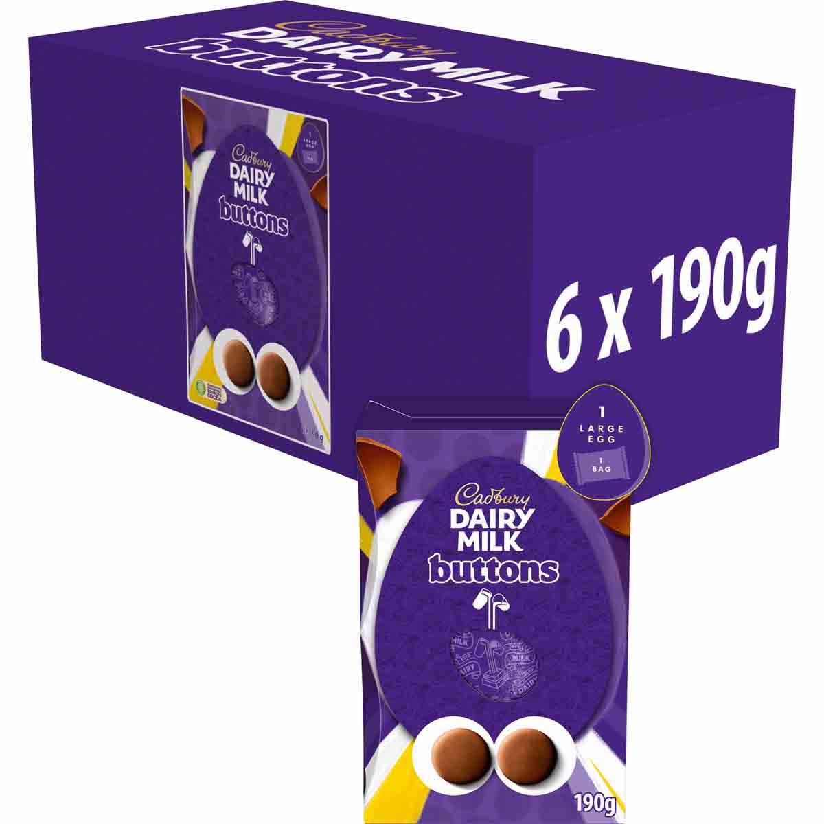 Cadbury Buttons Chocolate Egg 190g (Box of 6)