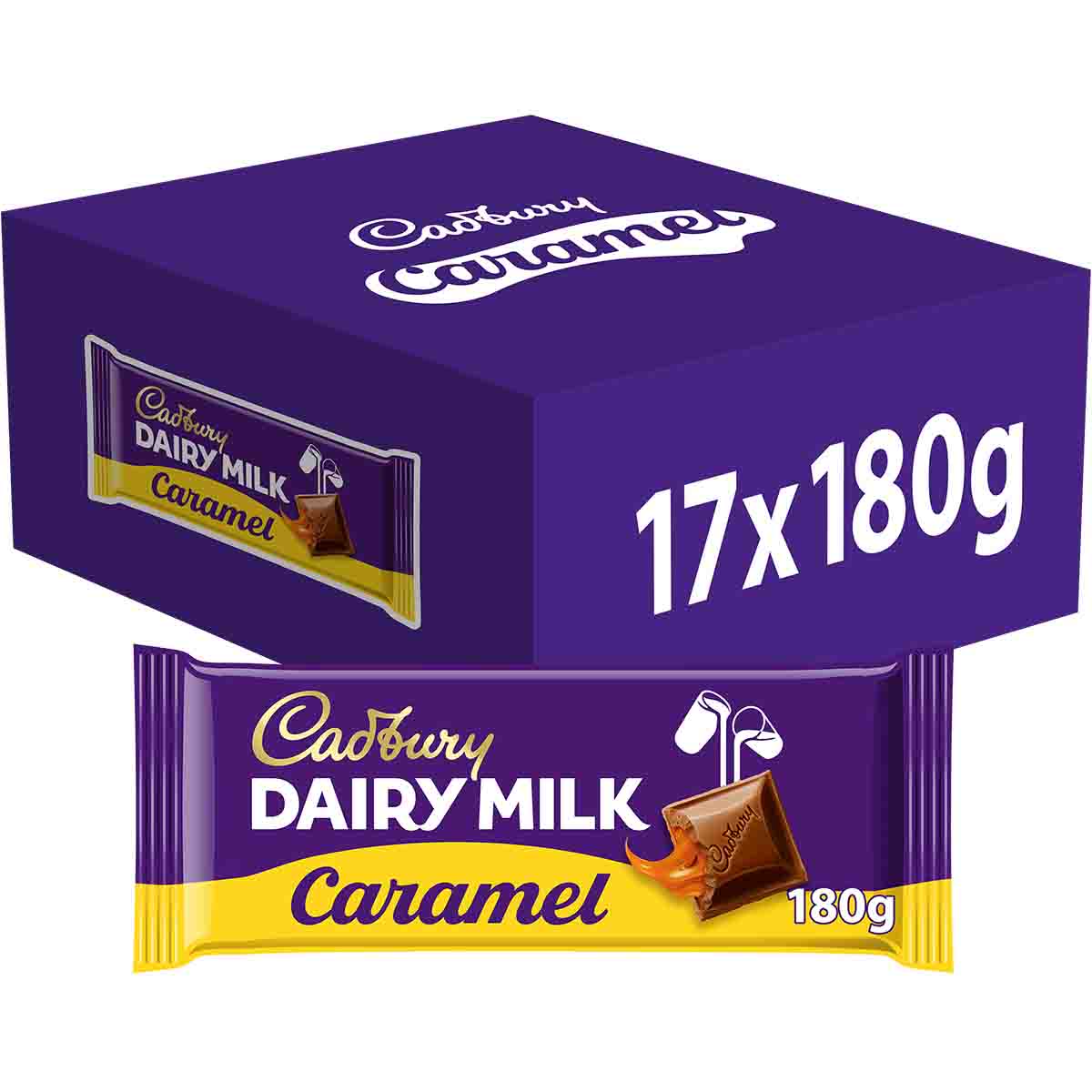 Dairy Milk Caramel Chocolate Bar 180g Box of 17