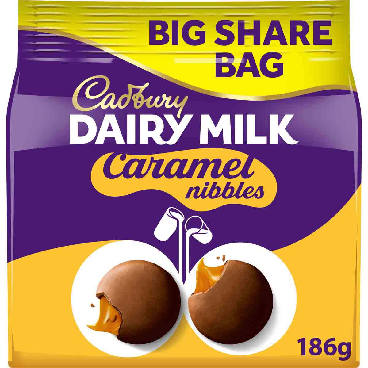 Dairy Milk Caramel Nibbles Share Chocolate Bag 186g - Chocolate Gifts Heaven