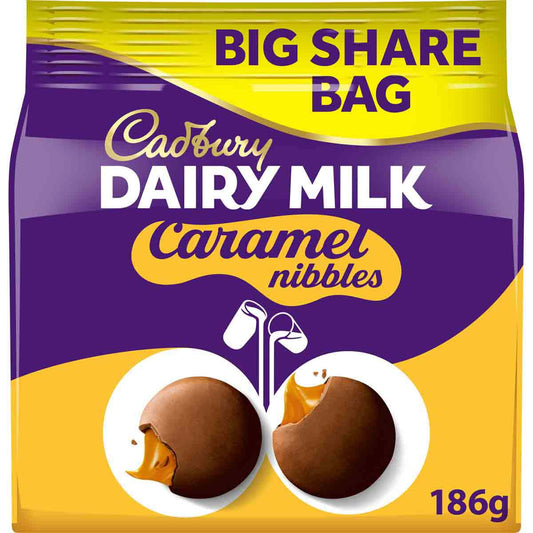 Dairy Milk Caramel Nibbles Share Chocolate Bag 186g (Box of 10) - Chocolate Gifts Heaven