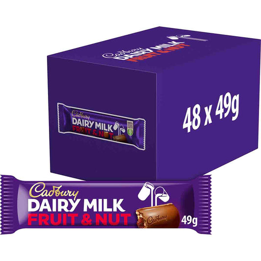 Dairy Milk Fruit & Nut Chocolate Bar 49g (Box of 48) - Chocolate Gifts Heaven