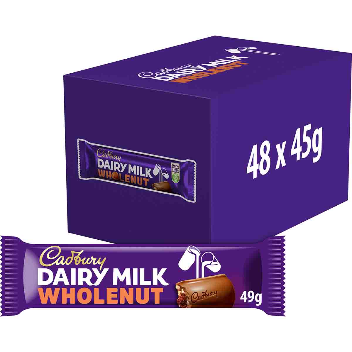 Dairy Milk Whole Nut Chocolate Bar 45g (Box of 48)
