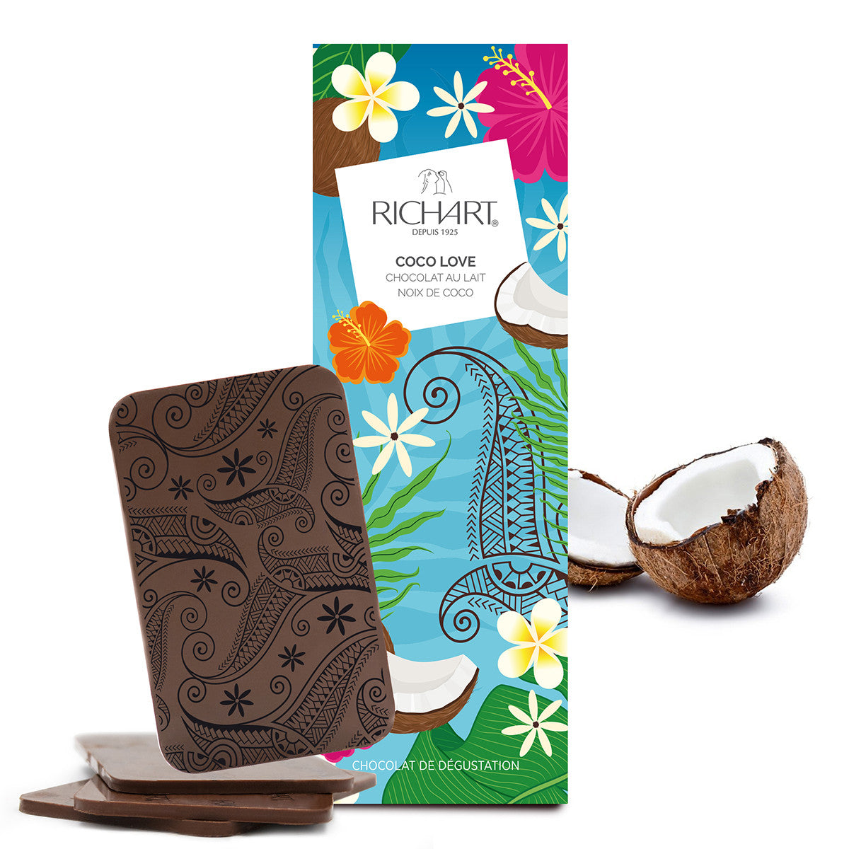 Luxury Summer gift box, 4 mini chocolate bars. High-end gourmet products presented in an elegant gift box.