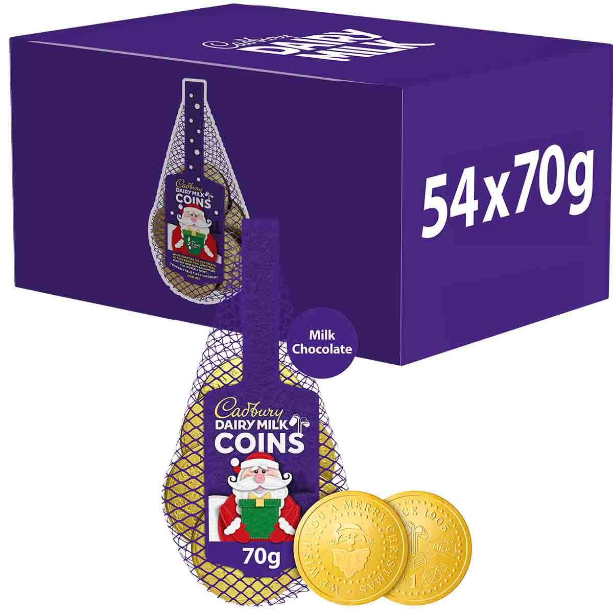 Cadbury Dairy Milk Chocolate Christmas Coins Bag 70g (Box of 54)