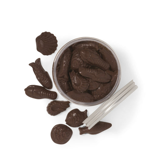 Easter chocolate, 1 large jar of dark chocolate figures. High-end gourmet chocolate.