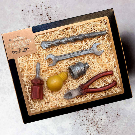 Electricians Chocolate Screwdriver, Lightbulb & Fitting, Spanner, Wire Cutter & Drill Bit Gift Box