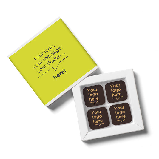 Customizable chocolate corporate gifts Chocolate squares personalized with your logo, in a personalized box