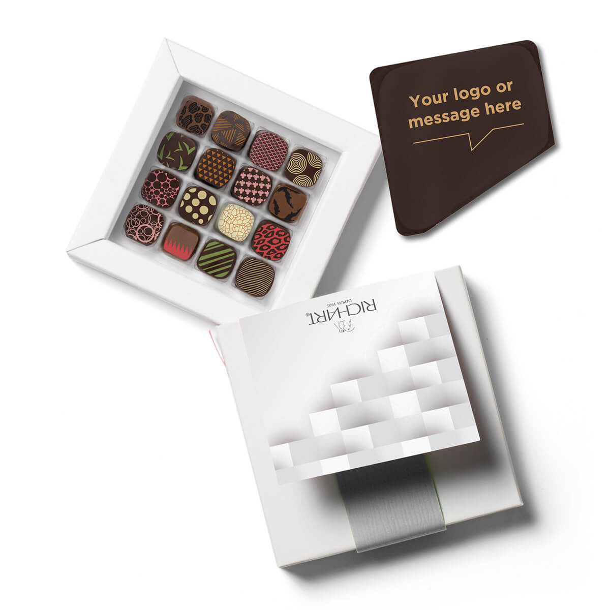 Chocolate corporate gifts Gourmet chocolates delivered with a personalized chocolate message card