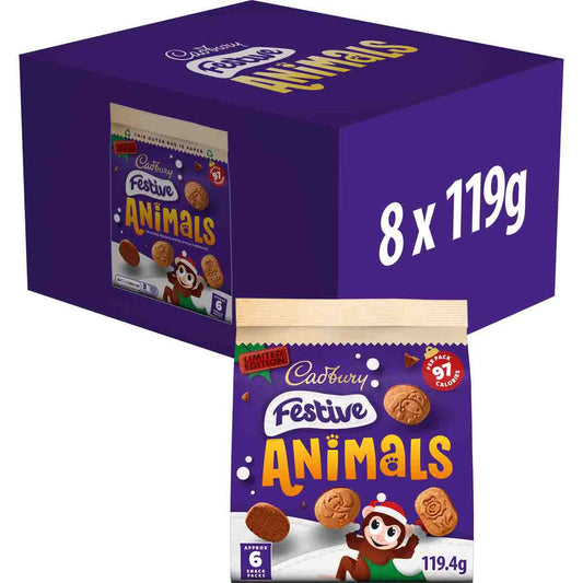 Cadbury Festive Animals Chocolate Biscuits 119g (Box of 8)