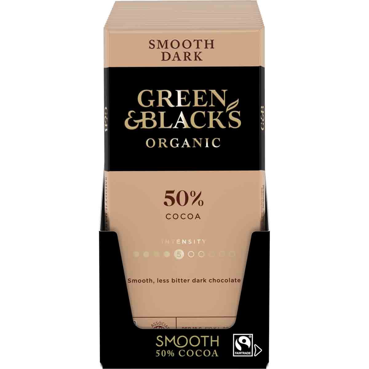 G&B Organic Smooth 50% Dark Chocolate Bar 90g (Box of 15) - Chocolate Gifts Heaven