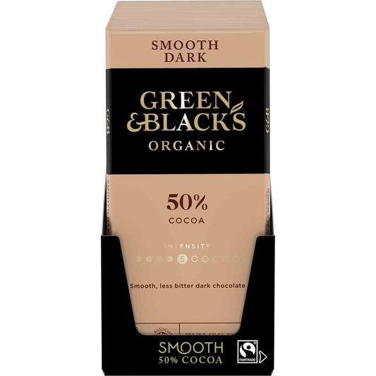G&B Organic Smooth 50% Dark Chocolate Bar 90g (Box of 15) - Chocolate Gifts Heaven