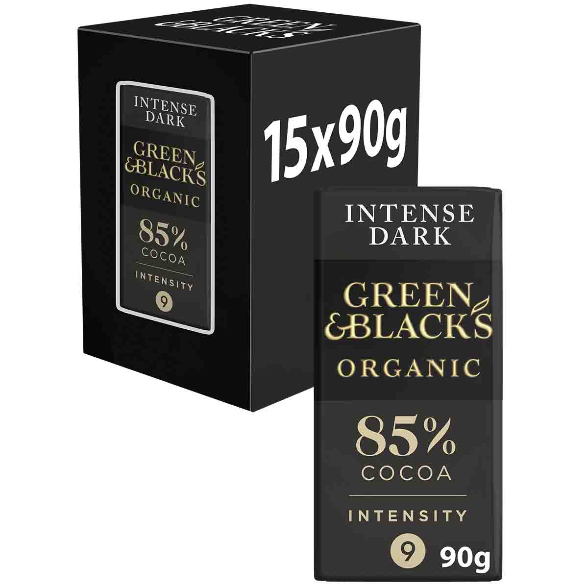 Green & Black's Organic Dark 85% Chocolate Bar 90g (Box of 15)