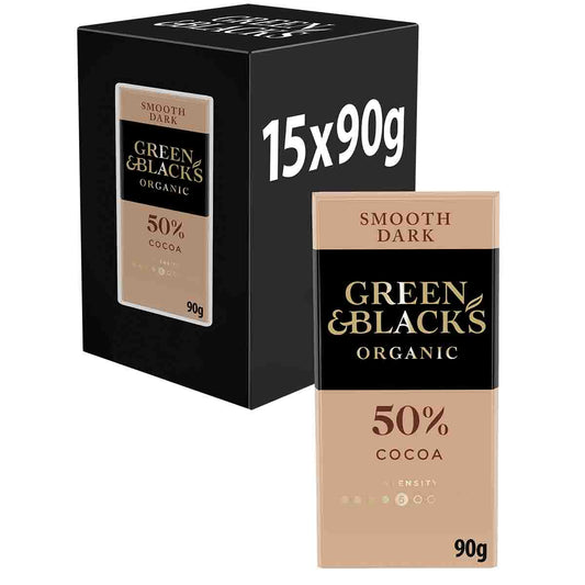 Green & Black's Organic Smooth 50% Dark Chocolate Bar 90g (Box of 15) - Chocolate Gifts Heaven