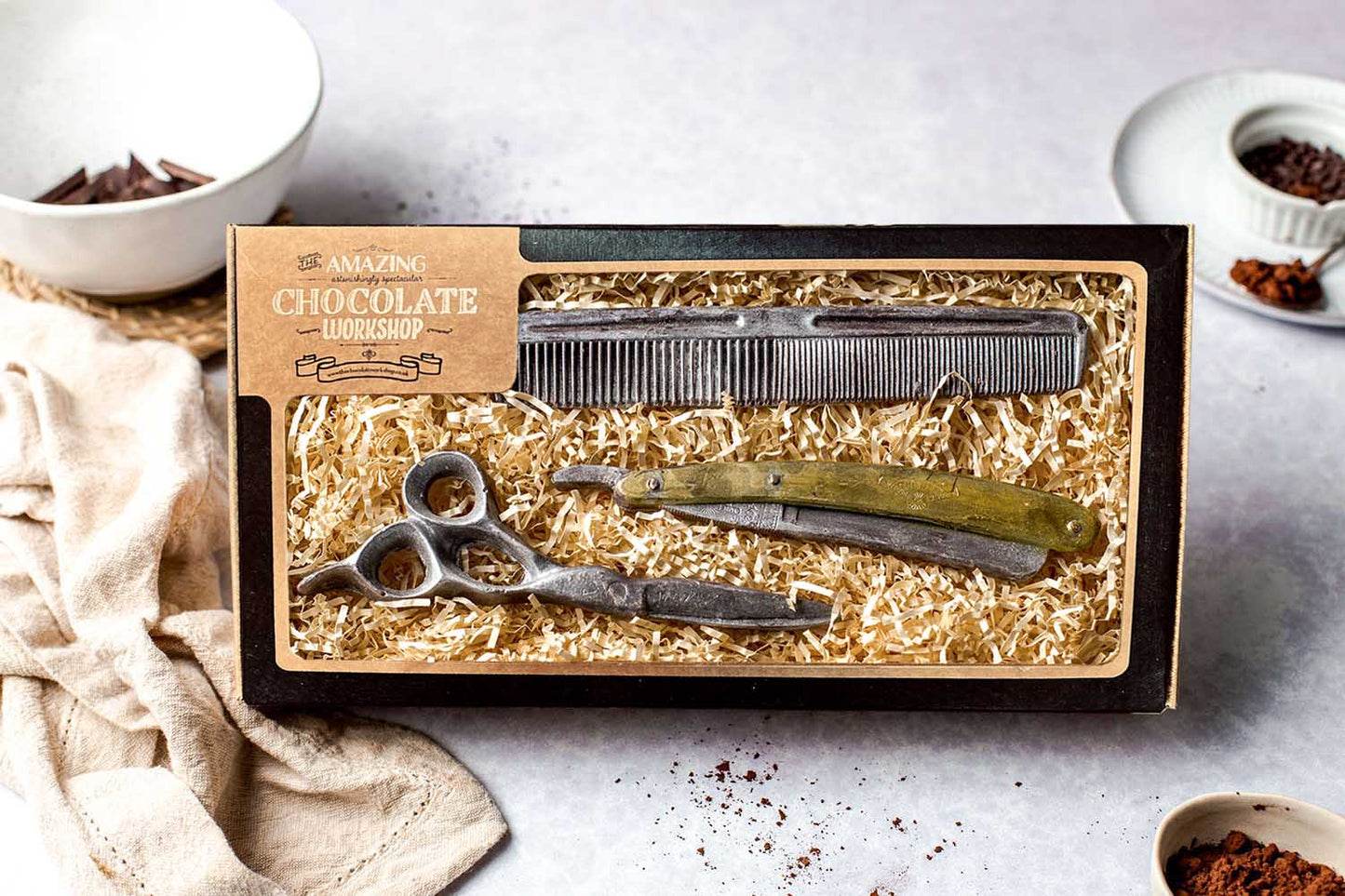 Hairdressers Chocolate Gift Set – Hairdressing Scissors, Comb & Razor Gift Box