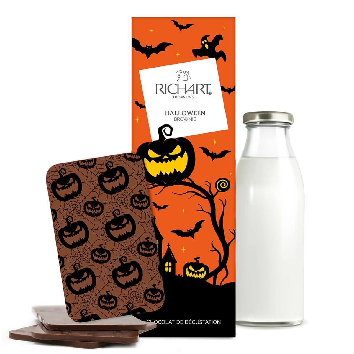 Halloween chocolate bar. Gourmet chocolate in a refined package.