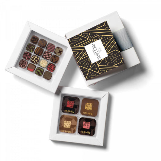 Box of 32 Gourmet Chocolates filled or plain. Initiation. Ideal for an amazing tasting cession for the connoisseurs. Chocolates from France