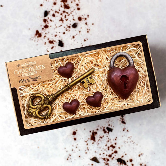 Heart Lock, Antique Key & Hearts Gift Box