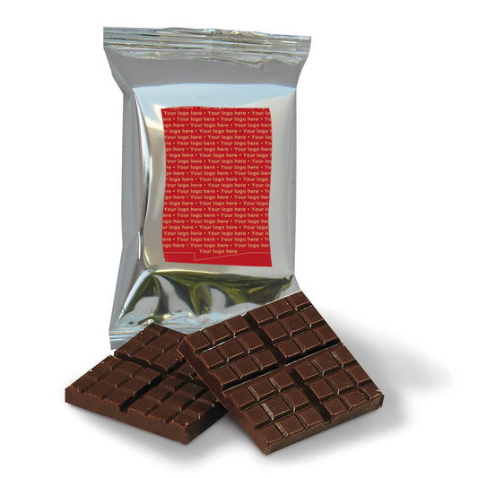 Customizable chocolate corporate gifts Mini-bars of chocolate in a wrapper that can be personalized
