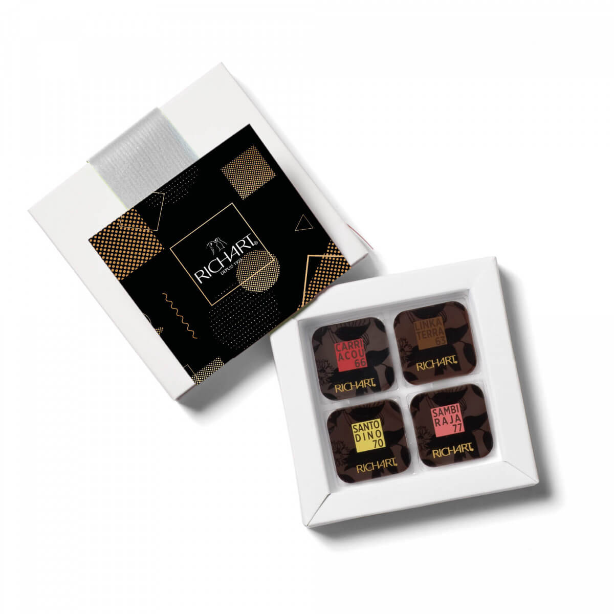 Gourmet Chocolates Box 16 Dark Chocolate Squares for lovers of solid chocolate for a discovery around the world of cocoa production. Made in France.