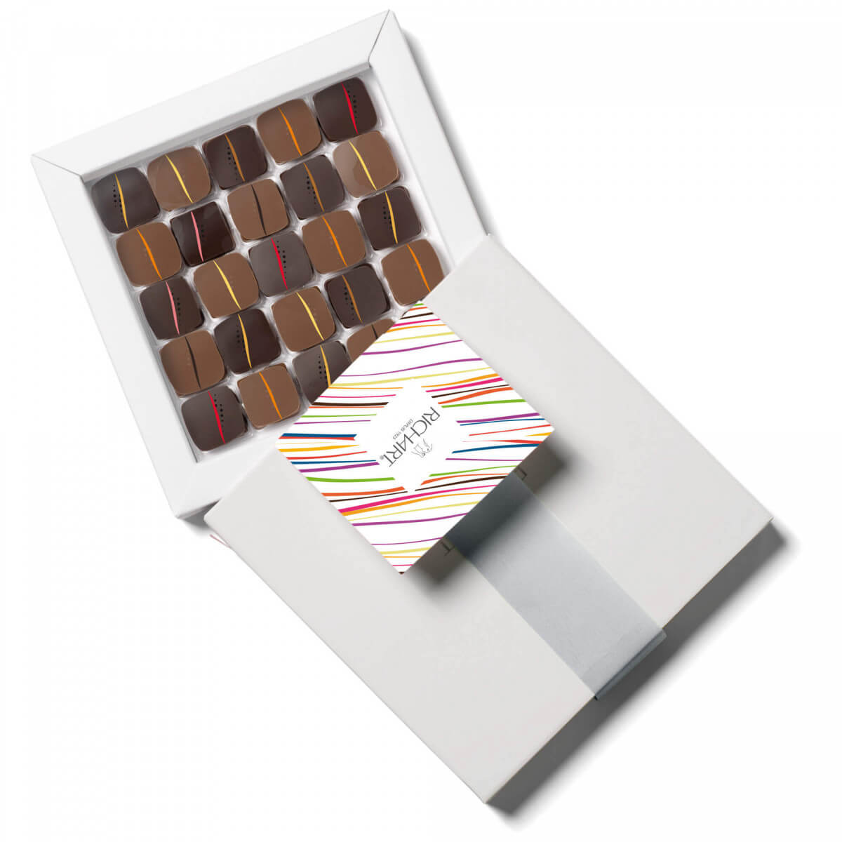 Box of 25 Dark and Milk Gourmet Chocolates. Iconic Chocolates Collection Rendez-Vous. Hand-crafted in the purest French tradition. Classical flavors