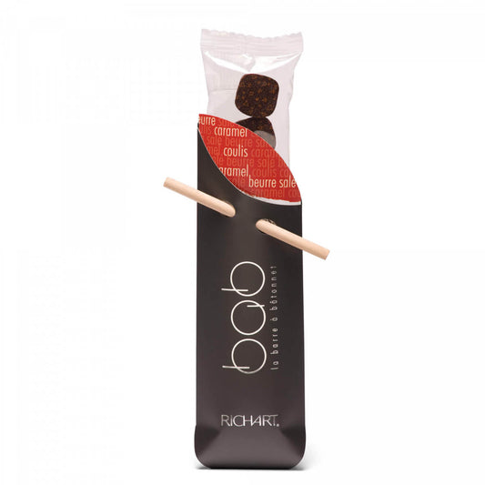 9 filled Chocolates Caramel and Salt Butter. Individual sleeve. Perfect as a gift, as an attention or just as a personal treat.