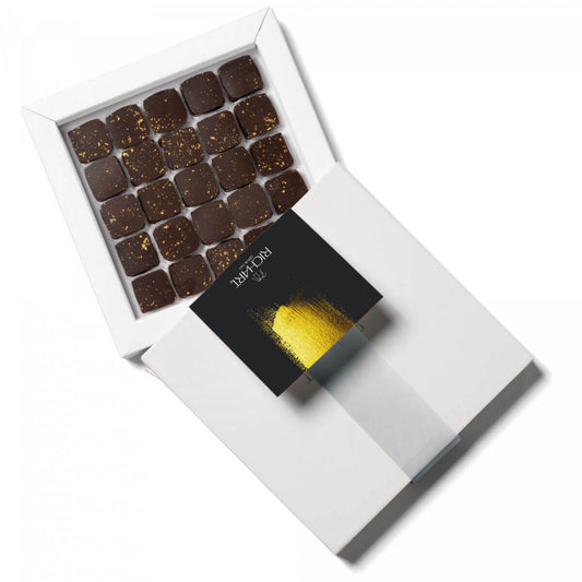 Box of 25 Traditional Chocolates. Soft and silky ganache made with cream and single-origin cocoa from Peru. Handmade in France.