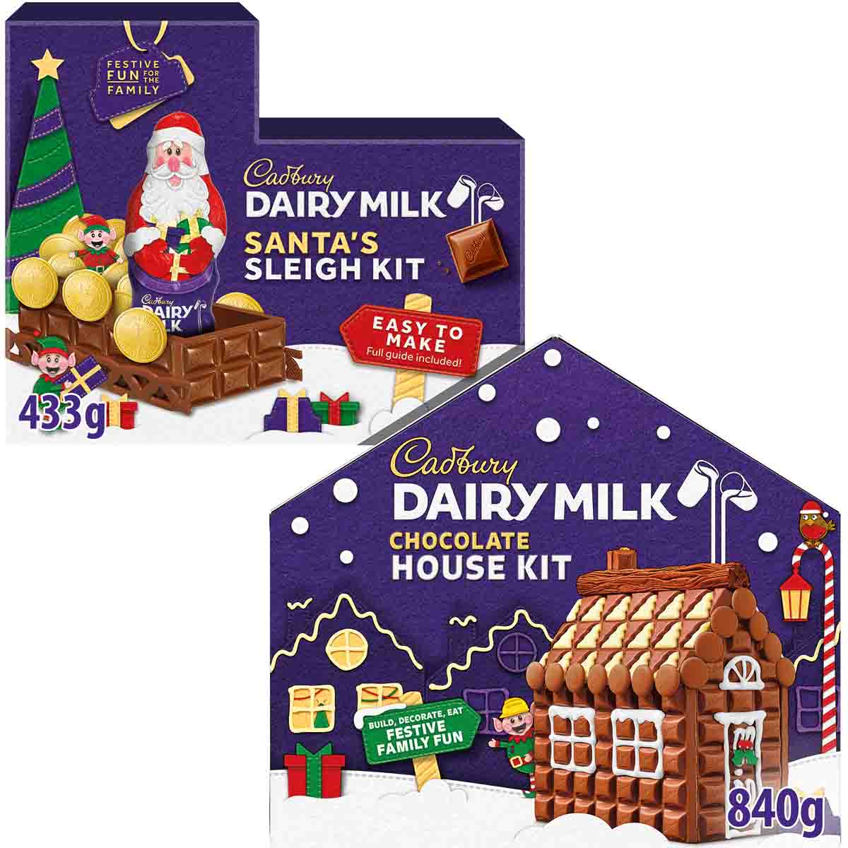Cadbury House & Santa's Sleigh Build Your Own Chocolate Kits (Bundle...