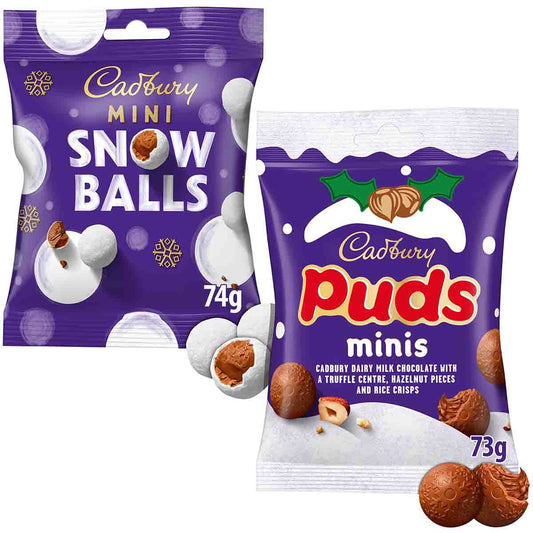 Cadbury Mini Snow Balls & Mini Puds Chocolate Bags (Bundle of 2)