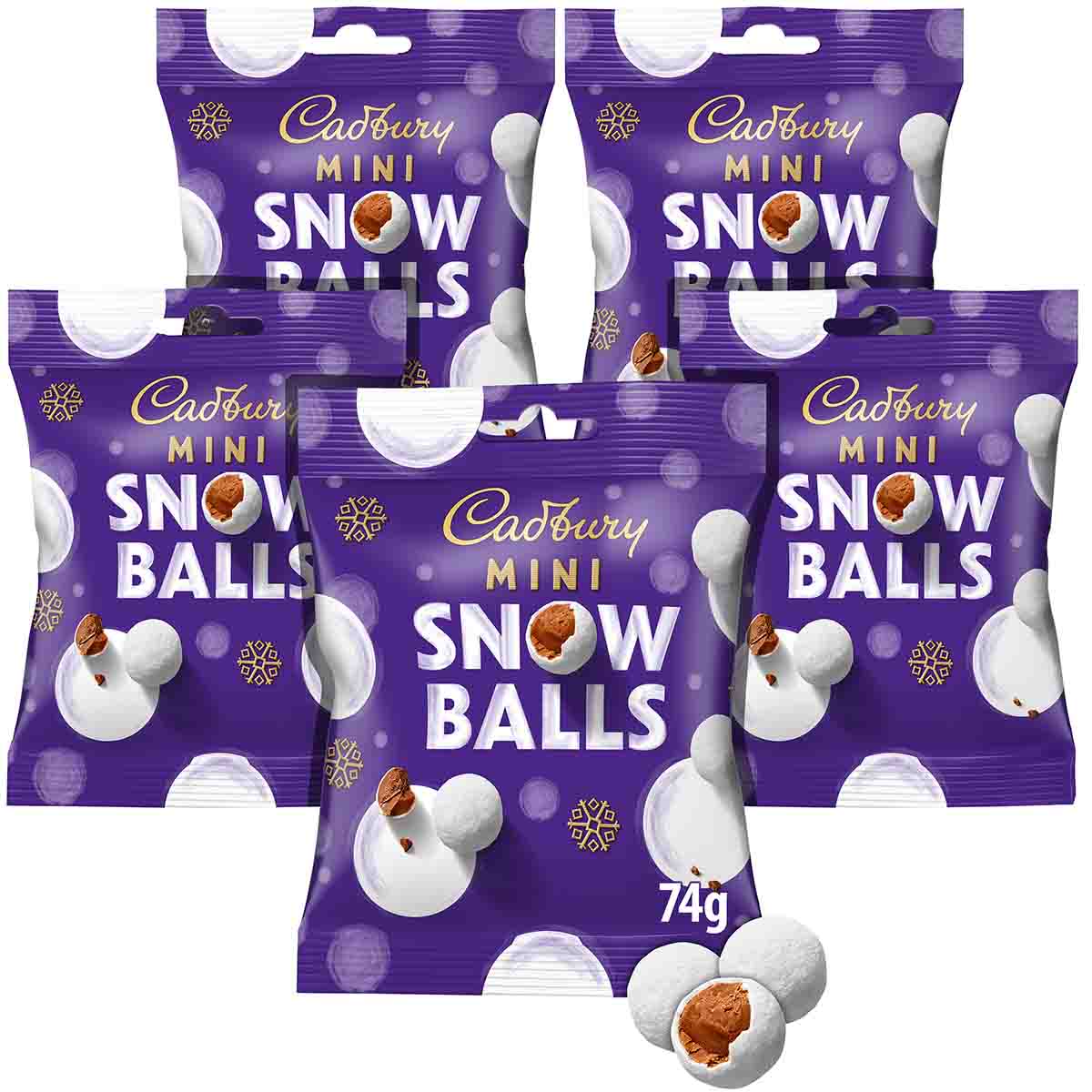 Cadbury Mini Snow Balls Chocolate Bag 74g (Bundle of 5)