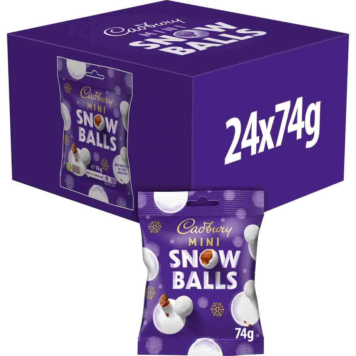 Cadbury Mini Snow Balls Bag 74g (Box of 24)