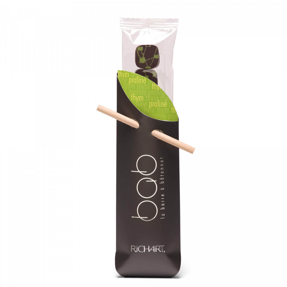 9 filled Gourmet Chocolates Thyme Praline. Individual sleeve. Perfect as an original Gift, as an attention or just as a personal treat.