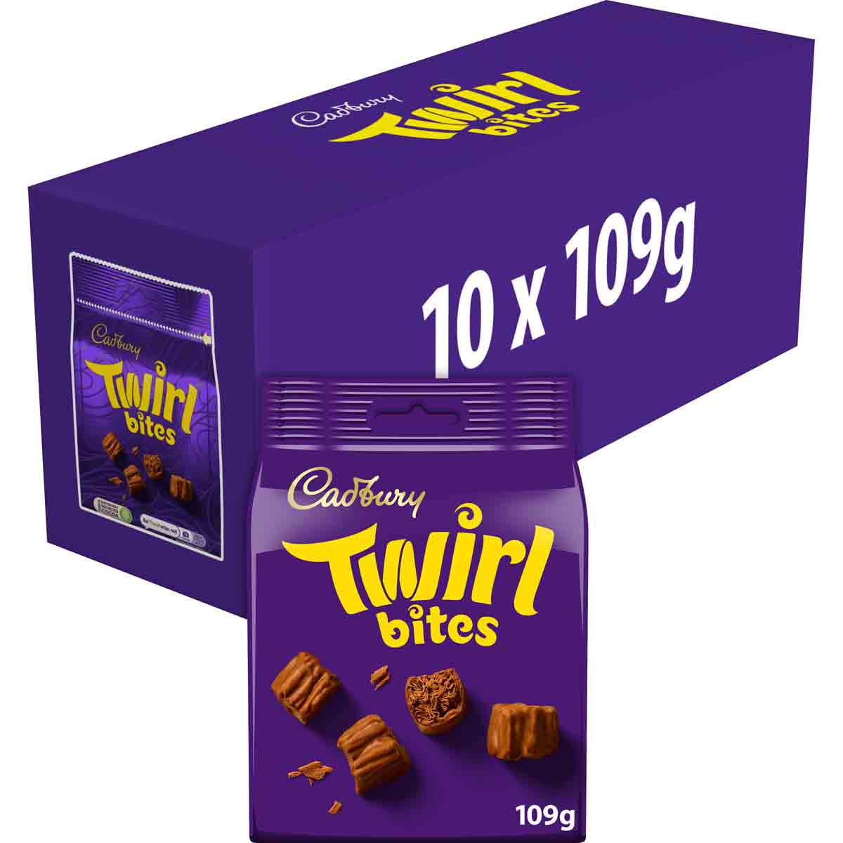 Cadbury Twirl Bites Chocolate Bag 109g (Box of 10) - Chocolate Gifts Heaven