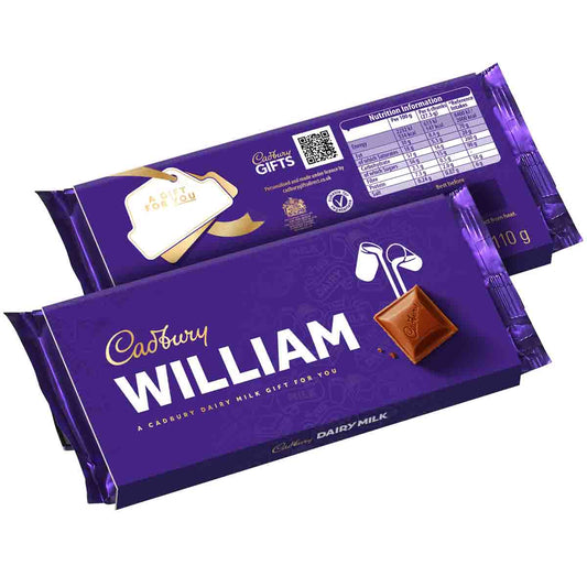 Cadbury William Dairy Milk Chocolate Bar with Sleeve 110g - Chocolate Gifts Heaven