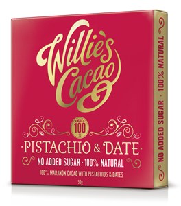 Willie's, Pistachio & Date, 100% dark chocolate bar - Chocolate Gifts Heaven