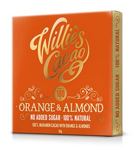 Willie's, Orange & Almond, 100% dark chocolate bar - Chocolate Gifts Heaven